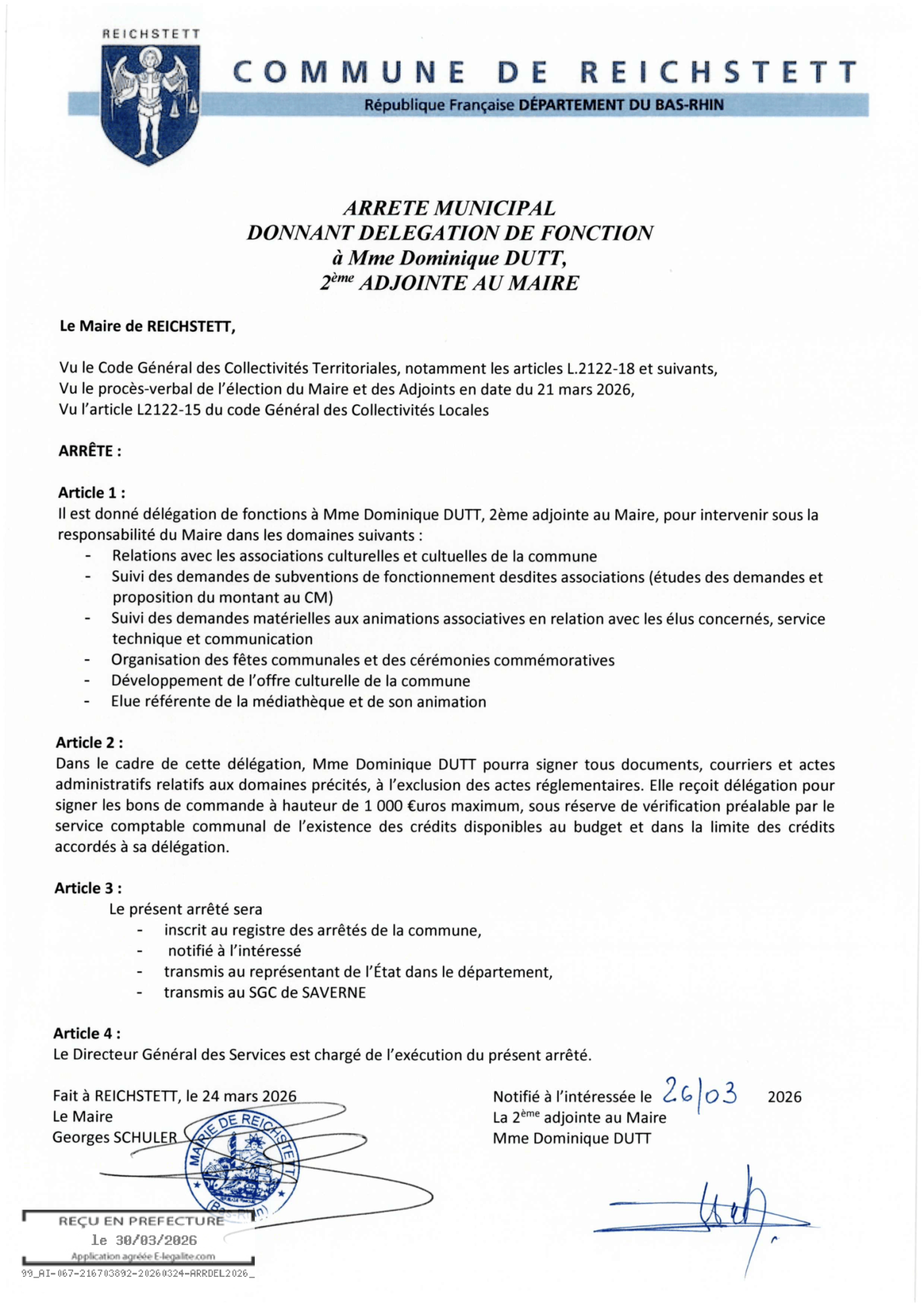 arrêté de délégation dutt