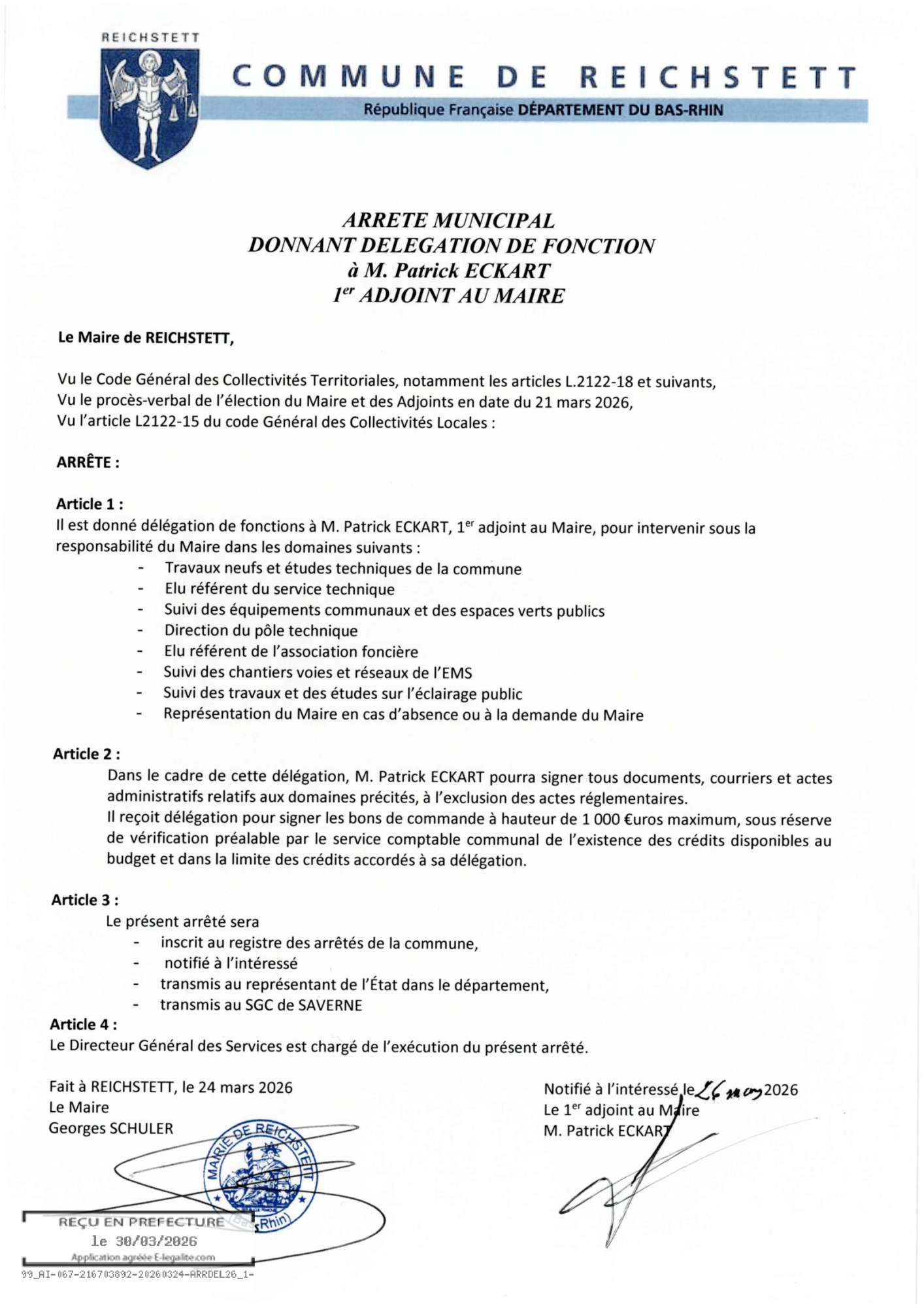 arrêté de délégation